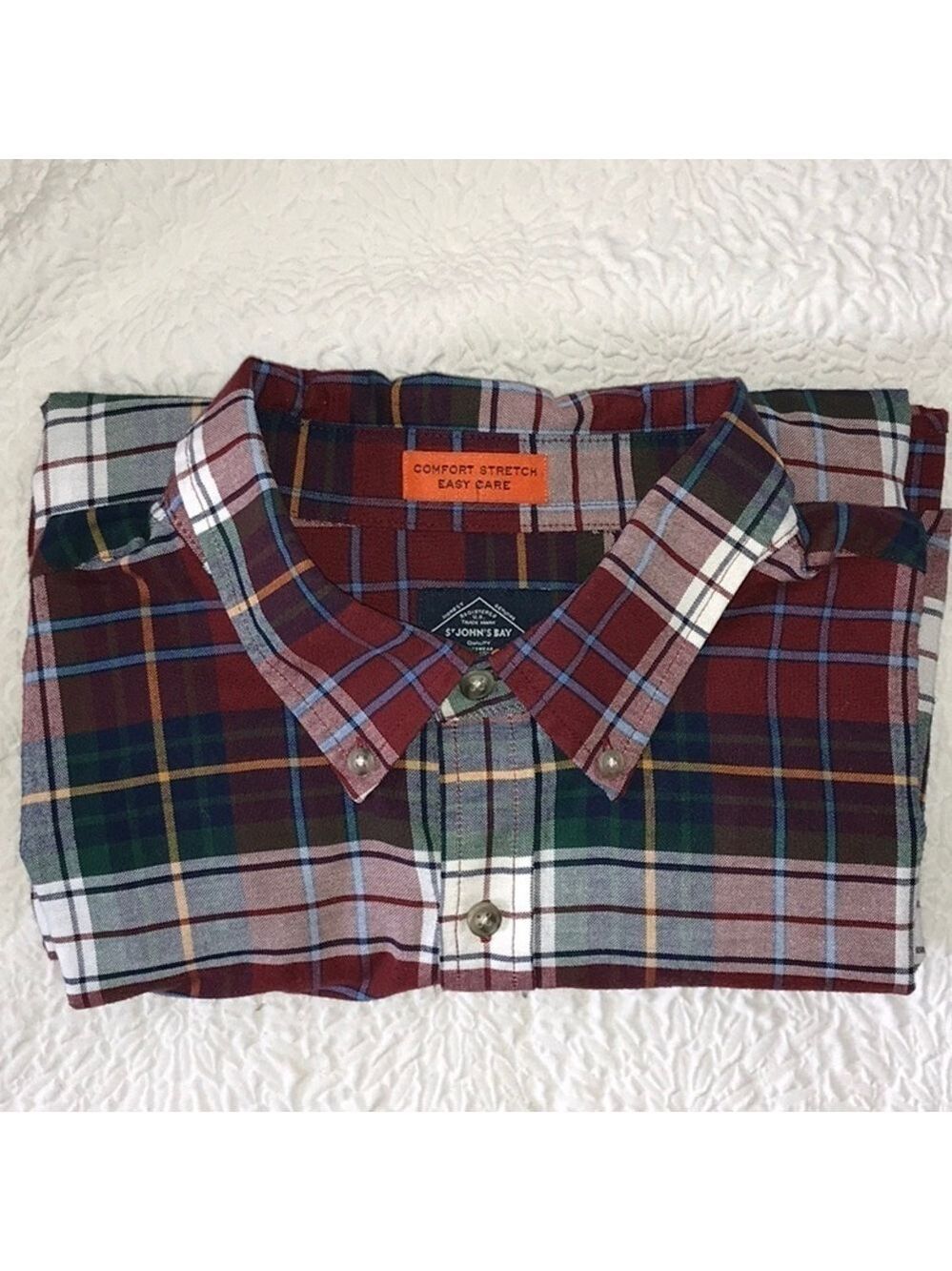 St. John's Bay Comfort Stretch Performance Plaid Long Sleeve Button Down Shirt
